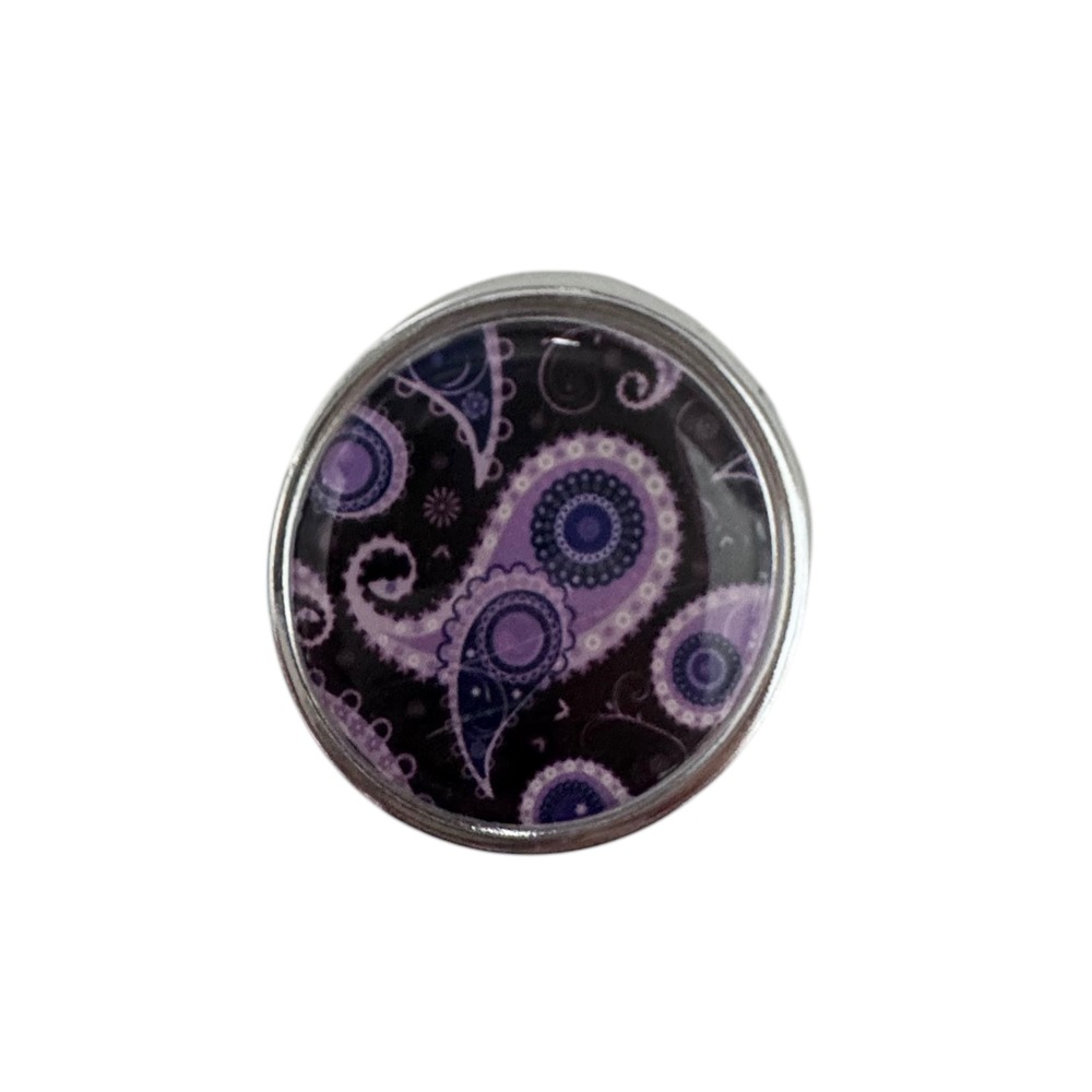 Purple Paisley Round Metal Pill Box with Mirror 3 Compartment Travel Case